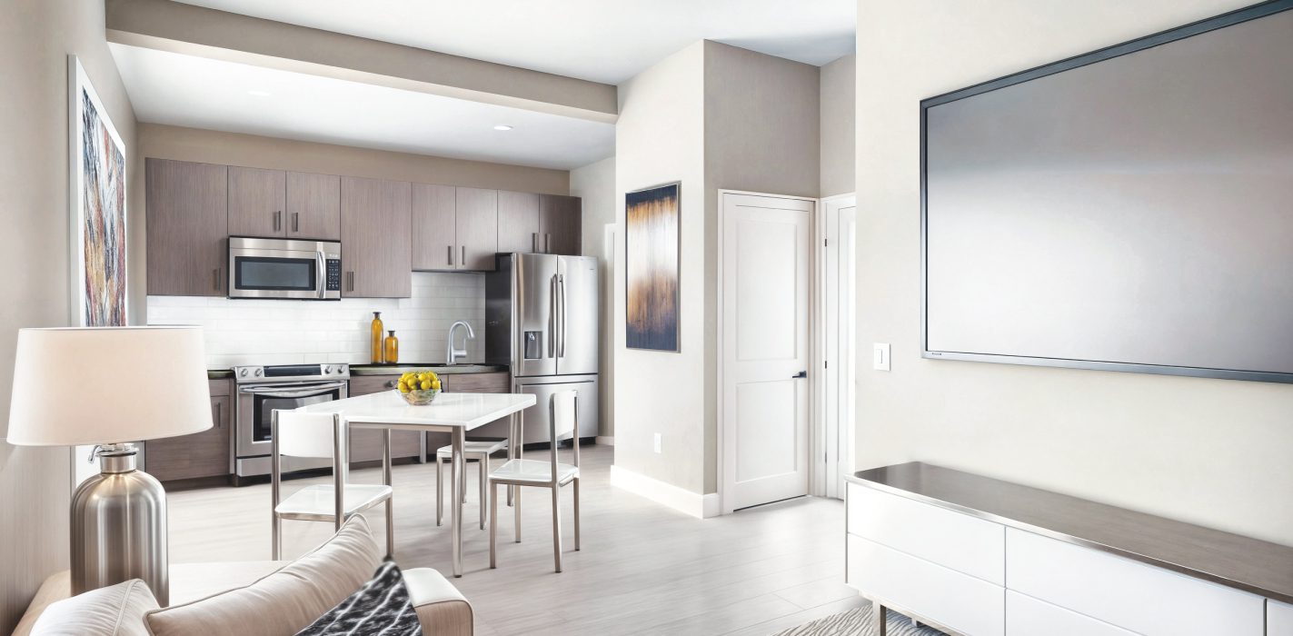 Bright interior of the one-bedroom Plan B3 residence