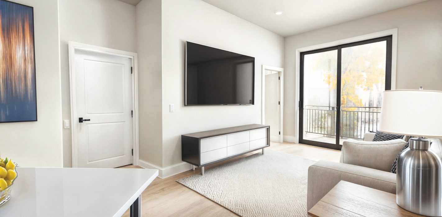 Lower-level space in the one-bedroom Plan B3 residence
